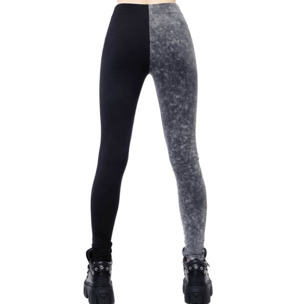 Killstar ✦ Two-Faced Witch Graphic Leggings ✦ Black Grey Contrast Split-Leg XS - Picture 4 of 9